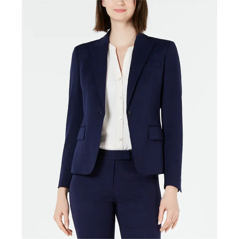 Anne Klein Womens Solid Peaked One Button Blazer Jacket, Blue, 6