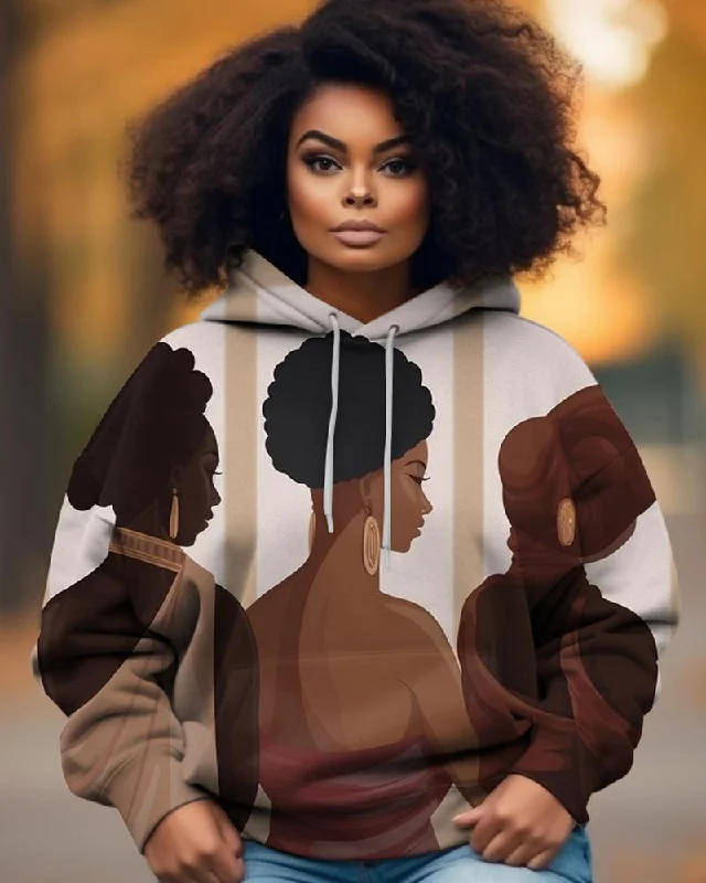 Black Girls Cartoon Art Printed Hoodies With Their Backs