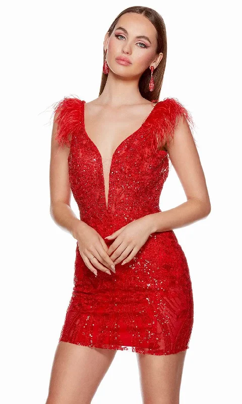 Alyce Paris 4614 - Plunging Lace Homecoming Dress