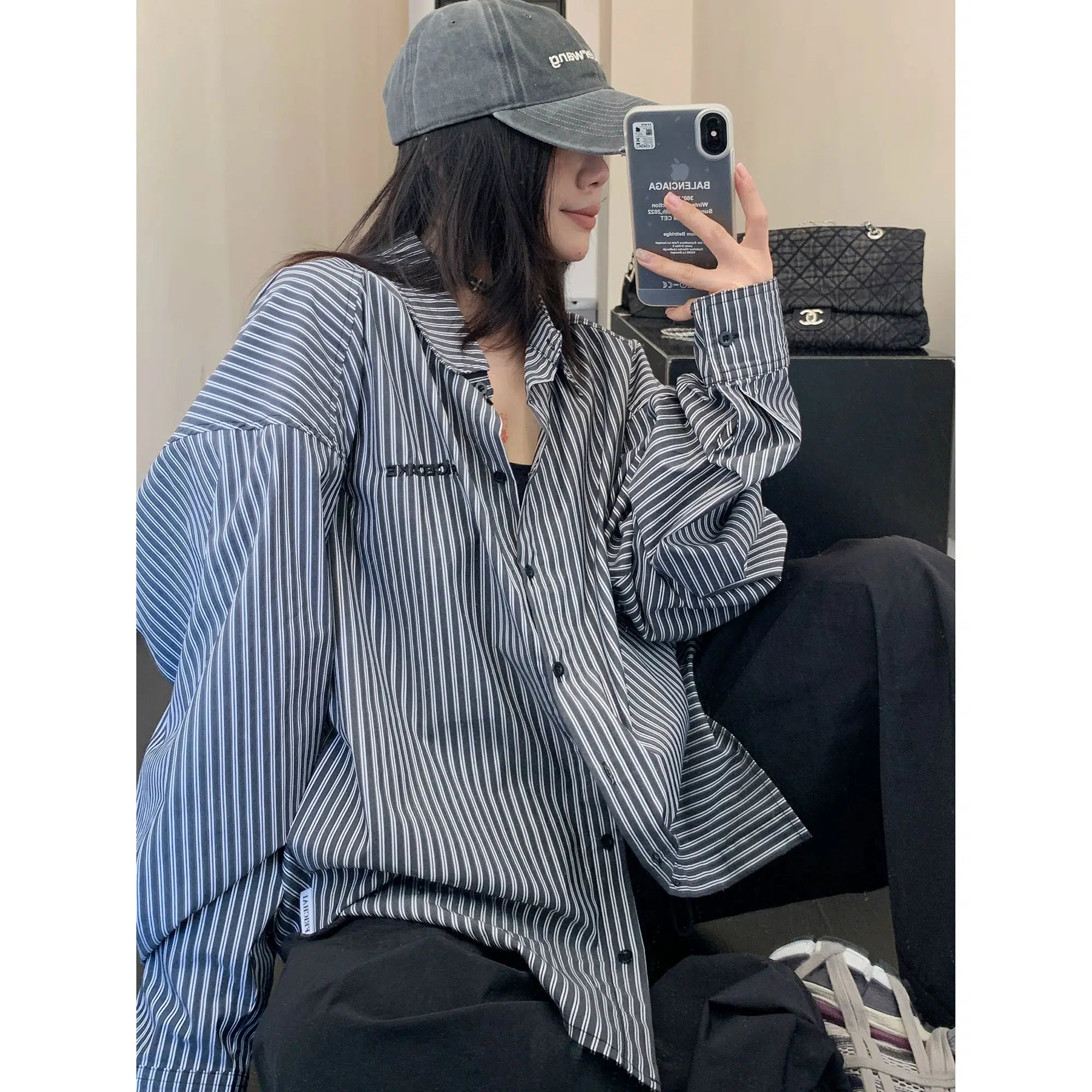 Striped Button-Up Oversized Shirt