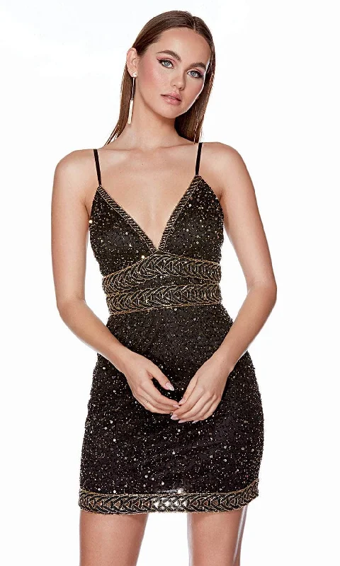 Alyce Paris 4679 - V-Neck Sleeveless Cocktail Dress