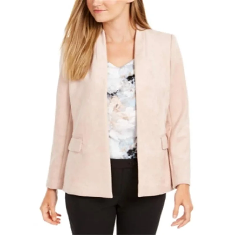 Calvin Klein Women's Faux Suede Open Front Blazer Pink Size 16