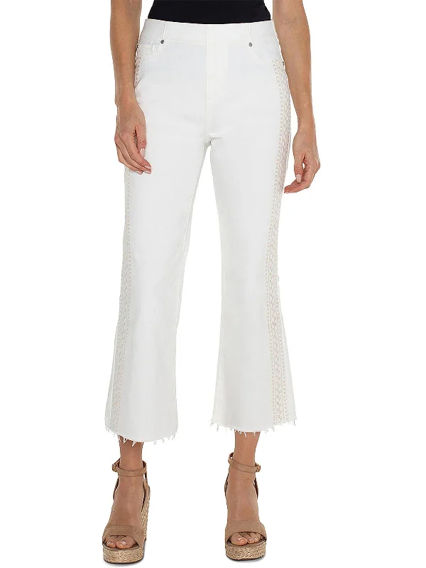 Chloe Womens Frayed Hem Crop Straight Leg Jeans