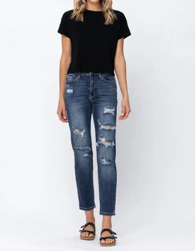 High Rise Boyfriend Jeans In Denim