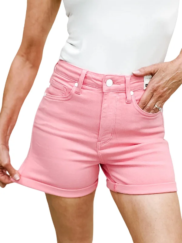 High Rise Tummy Control Garment Dyed Shorts In Pink