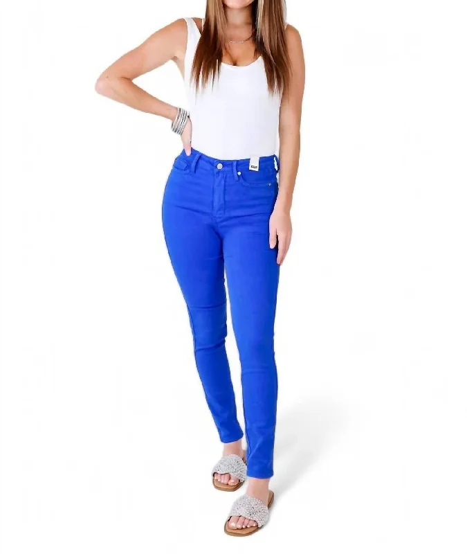 High Waist Control Top Garment Dyed Skinny Jean - Regular/curvy In Cobalt