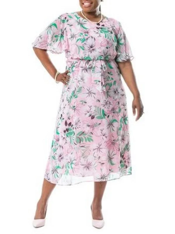 Julia Womens Chiffon Floral Fit & Flare Dress