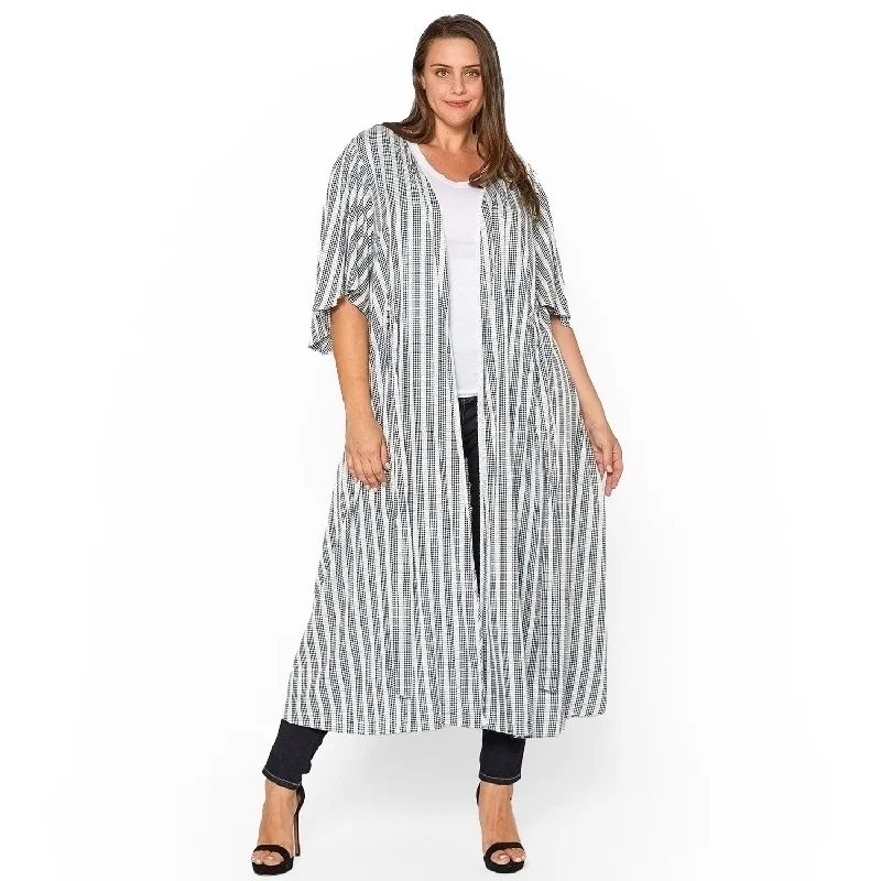 Plus Size Lace Trim Tie Front Maxi Cardigan in Ditsy Gingham