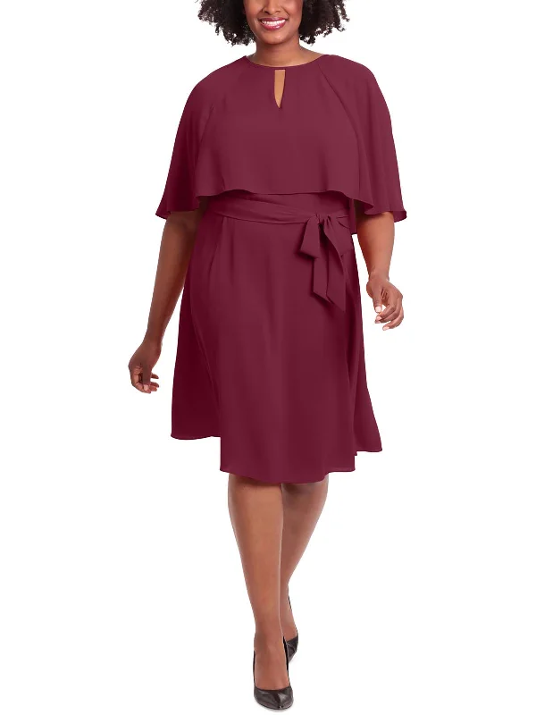 Plus Womens Capelet Keyhole Midi Dress