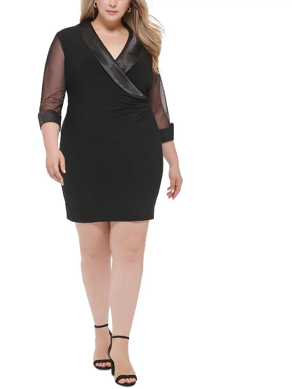 Plus Womens Illusion Faux Wrap Shift Dress