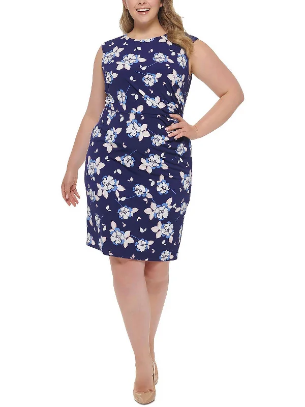 Plus Womens Knit Floral Sheath Dress