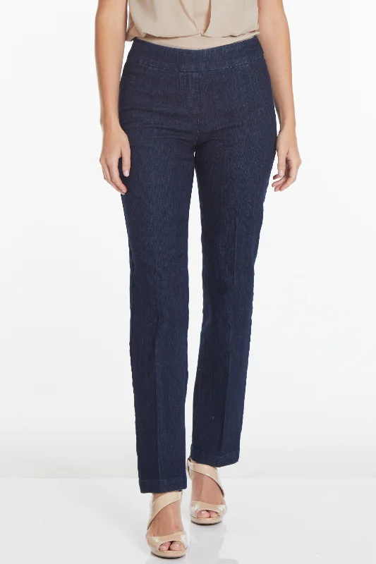 Pull-On Solid Relaxed Leg Pant With Faux Front Pockets - Denim