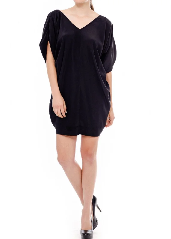 Women's 100% Silk Wide V Neck Dress