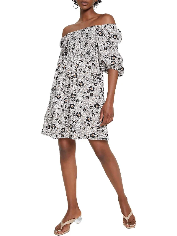 Womens Floral Print Smocked Fit & Flare Dress