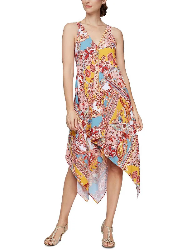 Womens Handkerchief Hem Printed Maxi Dress