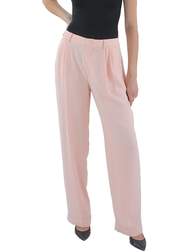 Womens High Rise Folded cuffs Straight Leg Pants