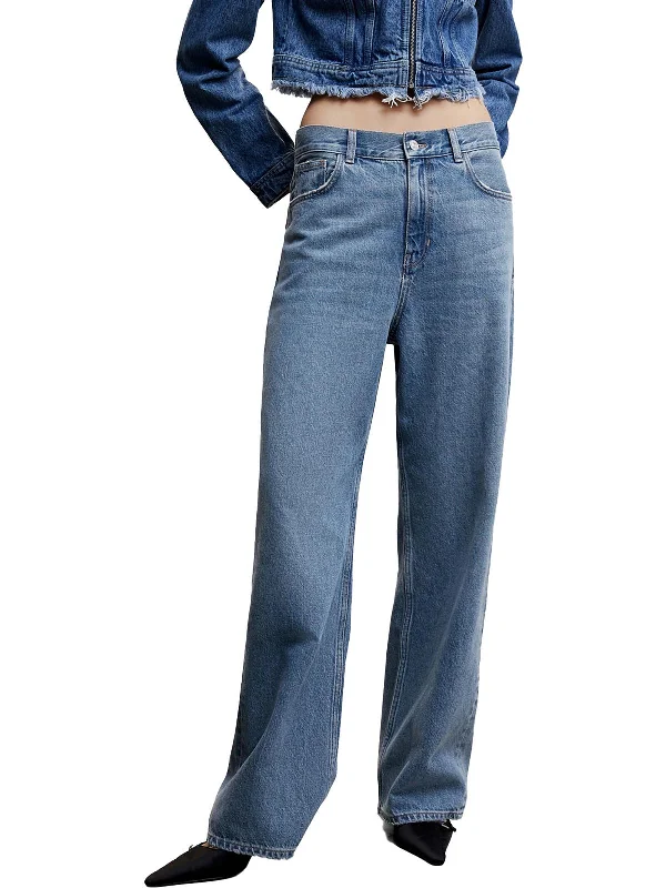 Womens High Rise Medium Wash Wide Leg Jeans