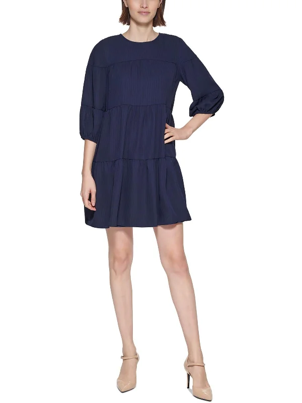 Womens Tiered Textured Shift Dress