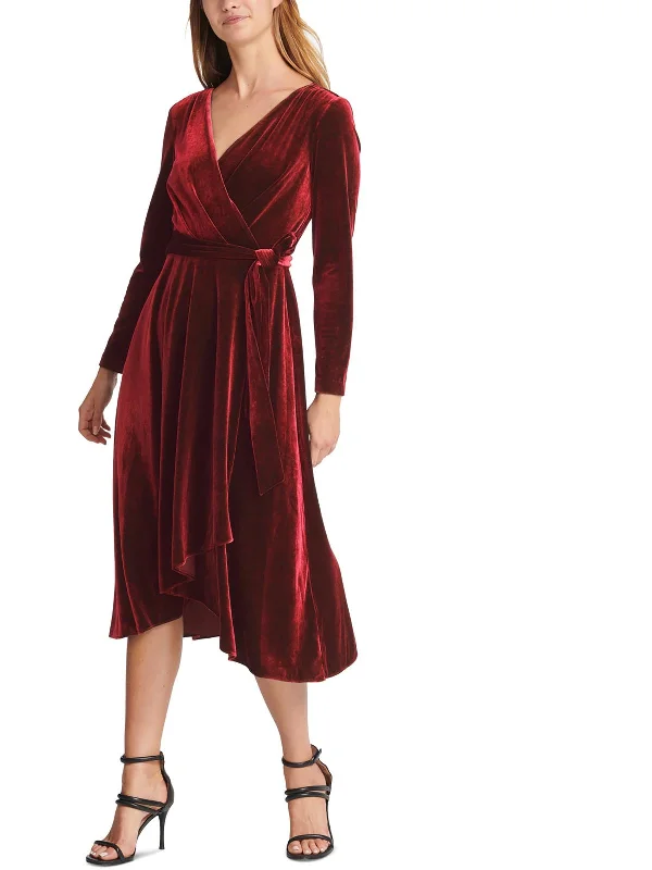 Womens Velvet Midi Wrap Dress