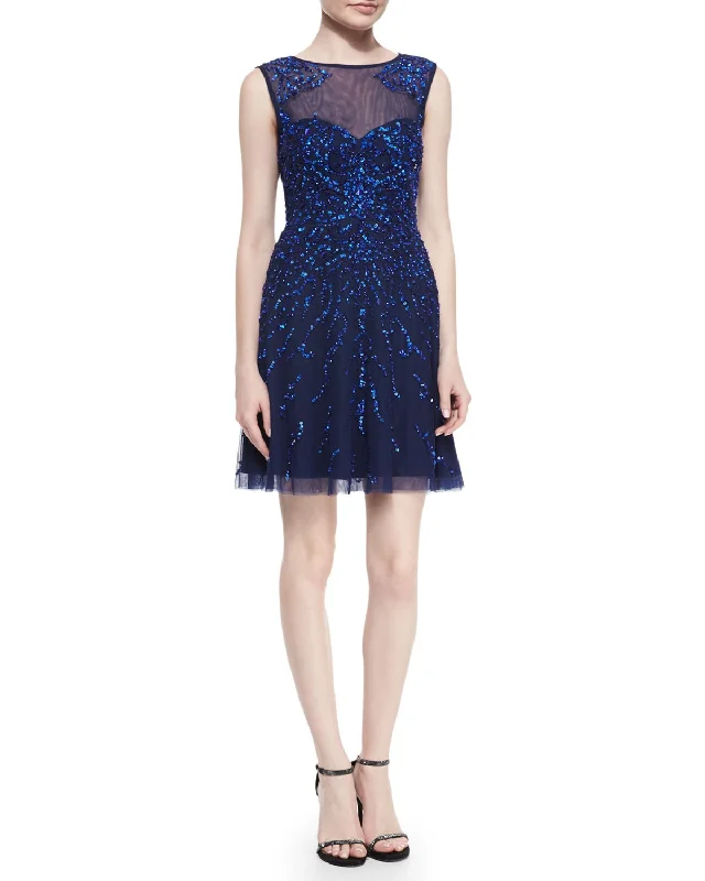 Adrianna Papell - Sequined Mesh Cocktail Dress 54465630SC