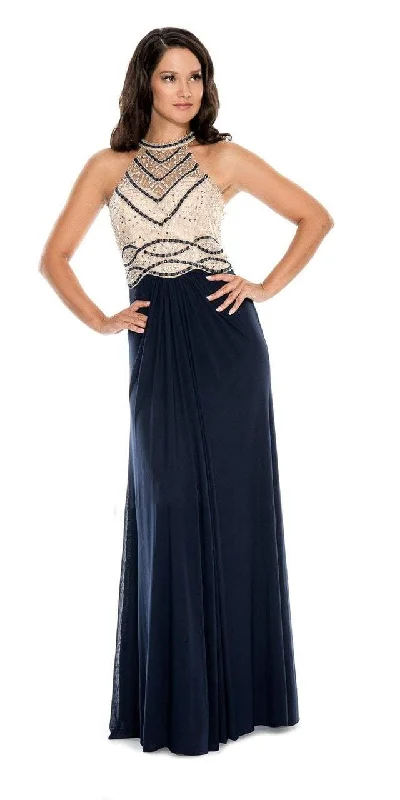 Decode 1.8 - Geo-Motif Illusion Halter Neck Evening Dress 183986SC