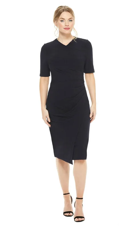 Maggy London - GSN13MSC V-Neck Draped Sheath Knee Length Dress