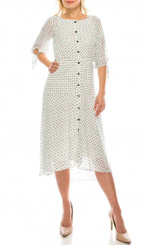 Maison Tara - 95043MSC Tea Length Polkadot Button Down Dress